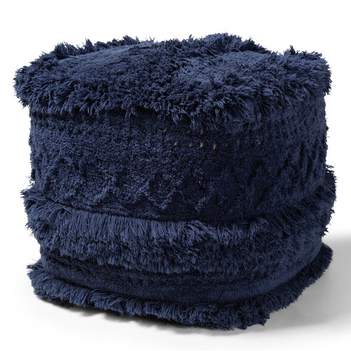 Curlew Moroccan Inspired Navy Handwoven Cotton Pouf Ottoman Curlew-Navy-Pouf