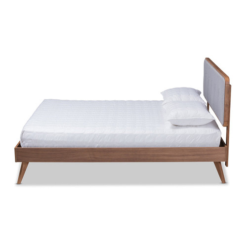 Dilara Mid-Century Modern Light Grey Fabric Upholstered Walnut Brown Finished Wood Full Size Platform Bed Dilara-Light Grey/Ash Walnut-Full