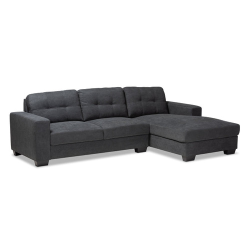 Langley Modern And Contemporary Dark Grey Fabric Upholstered Sectional Sofa With Right Facing Chaise J099C-Dark Grey-RFC