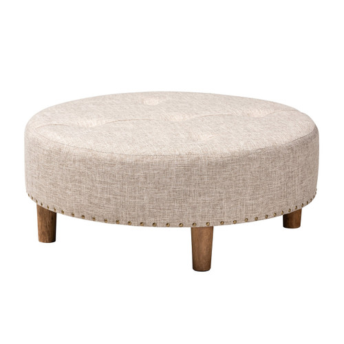 Vinet Modern And Contemporary Beige Fabric Upholstered Natural Wood Cocktail Ottoman JY17A200-Beige-Otto