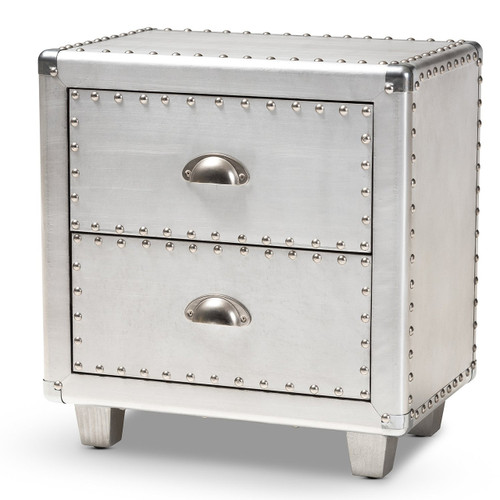Davet French Industrial Silver Metal 2-Drawer Nightstand JY17B170-Silver-NS