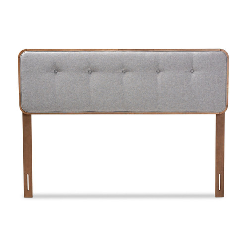 Palina Mid-Century Modern Light Grey Fabric Upholstered Walnut Brown Finished Wood Queen Size Headboard MG3000PC-Light Grey/Ash Walnut-HB-Queen
