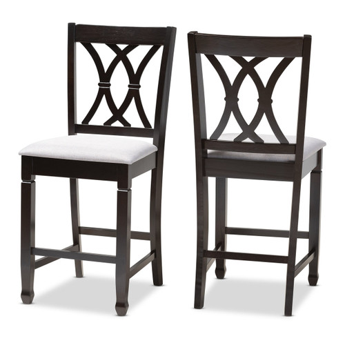 Reneau Modern And Contemporary Gray Fabric Upholstered Espresso Brown Finished Wood Counter Height Pub Chair Set Of 2 RH316P-Grey/Dark Brown-PC
