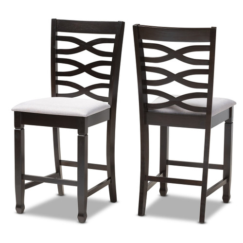 Lanier Modern And Contemporary Gray Fabric Upholstered Espresso Brown Finished Wood Counter Height Pub Chair Set Of 2 RH318P-Grey/Dark Brown-PC
