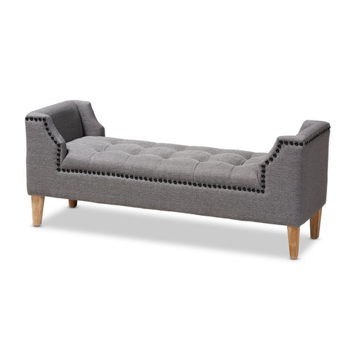 Perret Modern And Contemporary Gray Linen Fabric Upholstered Oak Brown Finished Wood Bench TSF7739-Grey/Natural Oak-Bench