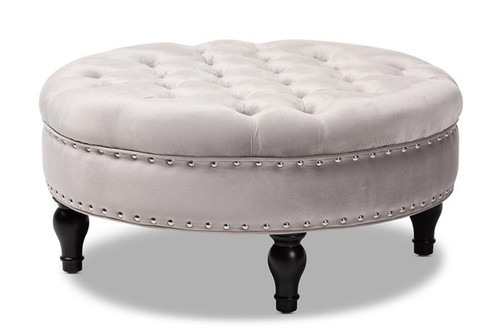 Palfrey Grey Velvet Button Tufted Ottoman 531-Slate Grey-Otto