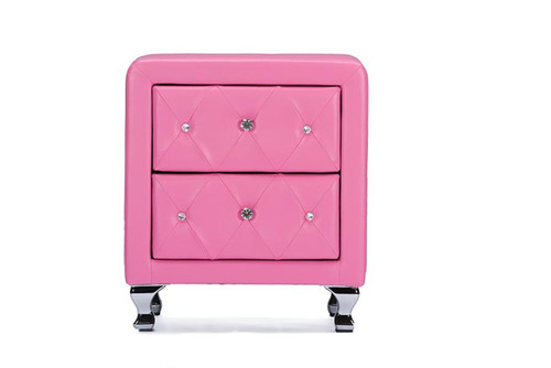 Stella Crystal Tufted Pink Leather Nightstand BBT3084-Pink-NS