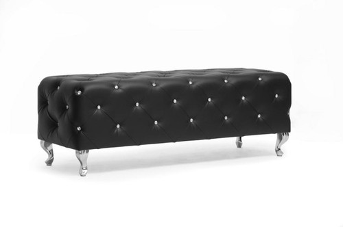 Stella Crystal Tufted Black Leather Bench BBT5119-Black-Bench