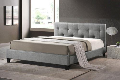 Annette Gray Linen Bed with Headboard - Queen BBT6140A2-Queen-Grey DE800