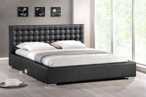 Madison Black Bed with Upholstered Headboard - Queen BBT6183-Black-Bed