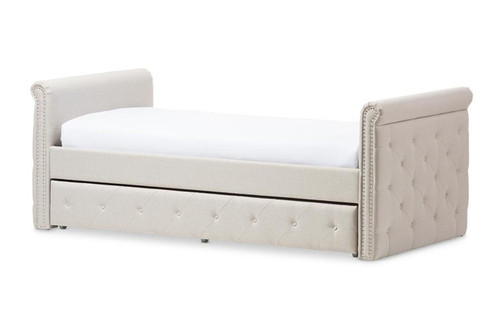 Swamson Tufted Twin Daybed with Trundle Guest Bed BBT6576T-Beige-Twin