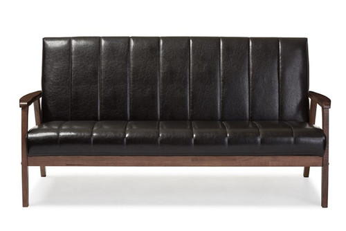 Nikko Style Brown Faux Leather Wooden Sofa BBT8011A2-Brown Sofa