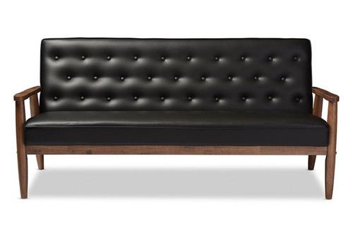 Sorrento Retro Black Faux Leather Wooden Sofa BBT8013-Black Sofa