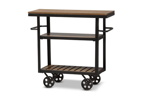 Kennedy Black Textured Metal Distressed Wood Mobile Serving Cart CA-1130