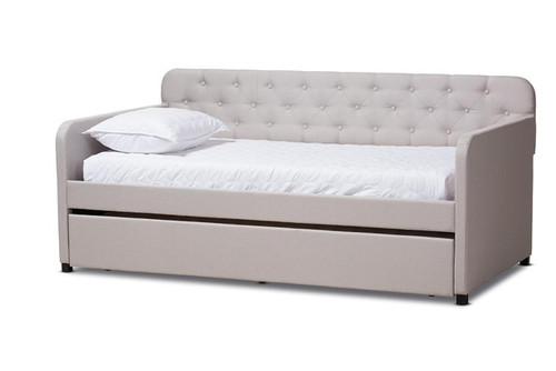 Beige Fabric Twin Size Sofa Daybed With Trundle Bed