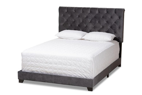 Dark Grey Velvet Upholstered King Size Bed Candace-Grey-King