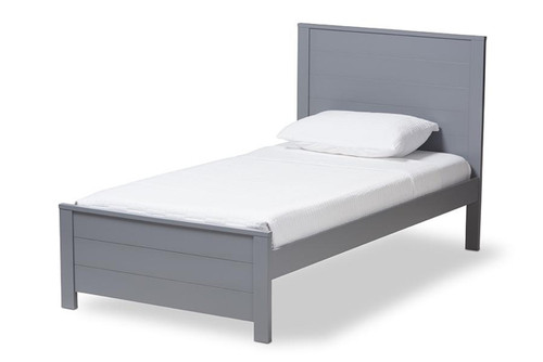 Grey-Finished Wood Twin Platform Bed HT1702-Grey-Twin