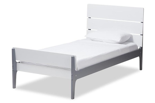 White And Dark Grey-Finished Wood Twin Platform Bed