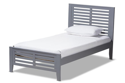 Grey-Finished Wood Twin Platform Bed HT1704-Grey-Twin