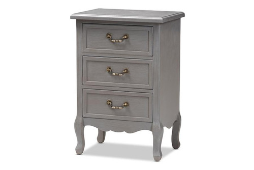 Country Cottage Grey Finished Wood 3-Drawer Nightstand JY18A028-Grey-NS