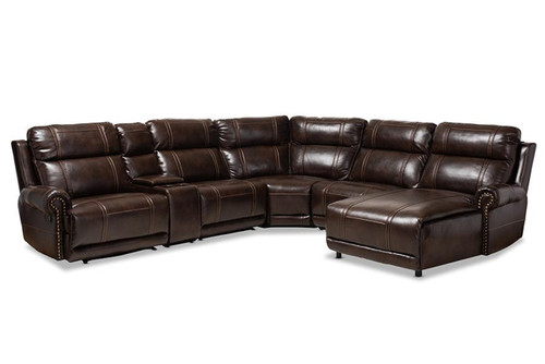 Brown Faux Leather Upholstered 6-Piece Sectional Recliner Sofa