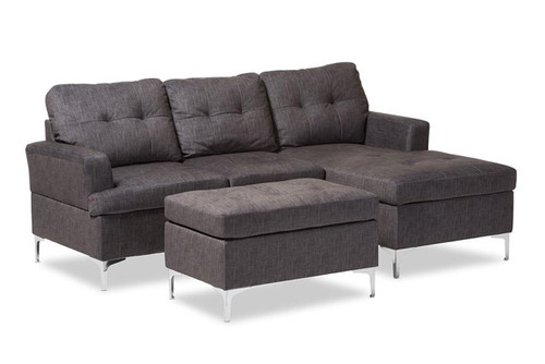 Riley Grey Fabric 3-Piece Sectional Sofa with Ottoman Set R76032-Grey-SF