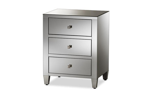 Rosalind Hollywood Regency Mirrored 3-Drawer Nightstand (Set of 2) RXF-645