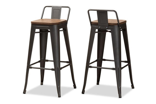 Bamboo And Gun Metal Steel Bar Stool With Backrest Set (Set of 2) T-5824-Gun-BS