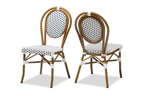 Indoor/Outdoor Navy And White Bamboo Dining Chair (Set Of 2)