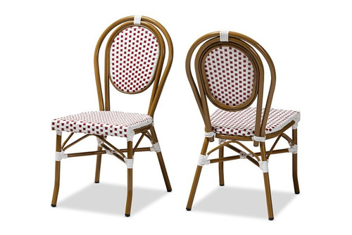 Indoor/Outdoor Red And White Bamboo Dining Chair (Set Of 2)