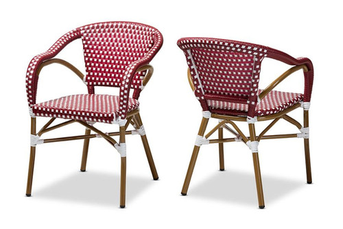 Best Baxton Studio Indoor/Outdoor Red And White Bamboo Dining Chair (Set Of 2)