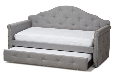 Grey Fabric Upholstered Daybed With Trundle WA5011-Gray-Daybed