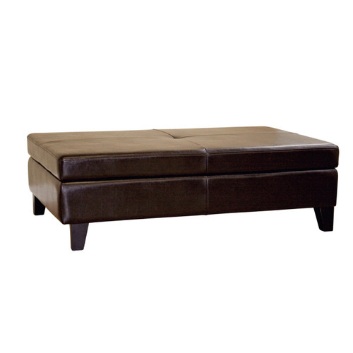 Dark Brown Leather Storage Cocktail Ottoman Y-192-001-dark brown