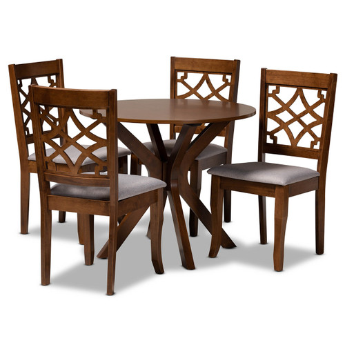 Elena Modern And Contemporary Grey Fabric Upholstered And Walnut Brown Finished Wood 5-Piece Dining Set Elena-Grey/Walnut-5PC Dining Set