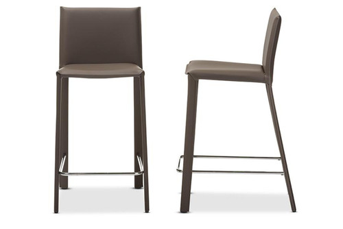 Crawford Taupe Leather Counter Stool - (Set of 2) ALC-1822A-65-Taupe