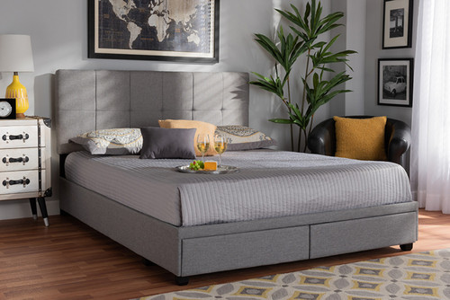 Netti Light Grey Fabric Upholstered 2-Drawer King Size Platform Storage Bed Netti-Grey-King