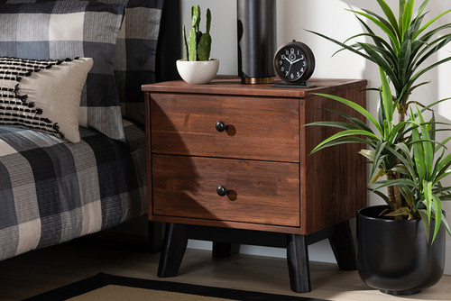 Calla Modern And Contemporary Brown And Black Oak Finished 2-Drawer Wood Nightstand Calla-Rain Oak/Black-NS