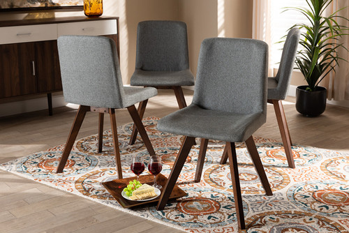 Pernille Modern Transitional Grey Fabric Upholstered Walnut Finished 4-Piece Wood Dining Chair Set Set LW1902-Grey/Walnut-DC