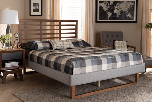Luciana Modern And Contemporary Light Grey Fabric Upholstered And Ash Walnut Brown Finished Wood Full Size Platform Bed Luciana-Light Grey/Ash Walnut-Full