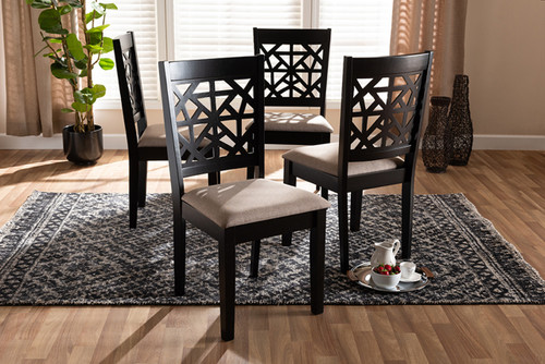 Jackson Modern And Contemporary Sand Fabric Upholstered And Espresso Brown Finished Wood 4-Piece Dining Chair Set RH310C-Sand/Dark Brown-DC-4PK