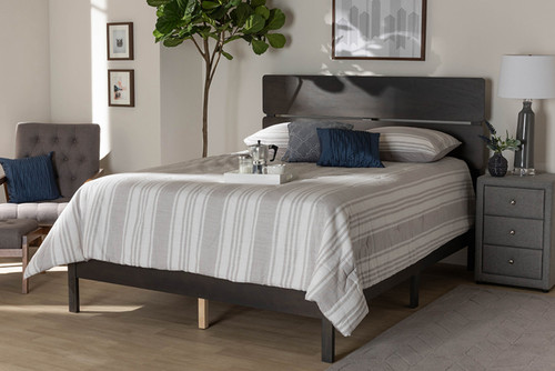 Anthony Modern And Contemporary Dark Grey Oak Finished Wood Full Size Panel Bed MG0024-Green Gray-Full