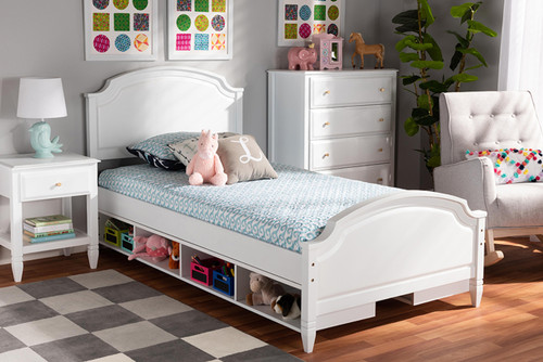 Elise Classic And Traditional Transitional White Finished Wood Twin Size Storage Platform Bed MG0038-White-Twin