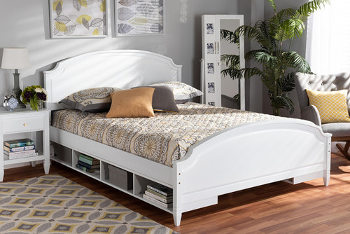 Elise Classic And Traditional Transitional White Finished Wood Full Size Storage Platform Bed MG0038-White-Full