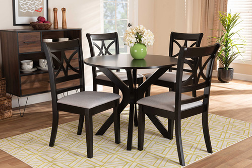 Julia Modern And Contemporary Grey Fabric Upholstered And Dark Brown Finished Wood 5-Piece Dining Set Julia-Grey/Dark Brown-5PC Dining Set