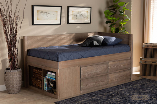 Levon Modern And Contemporary Antique Oak Finished Wood 4-Drawer Twin Size Storage Bed MG0042-Antique Oak-Twin