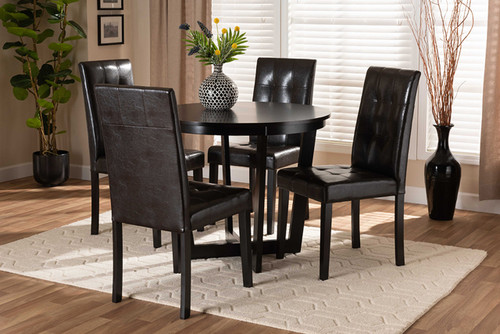 Vida Modern And Contemporary Dark Brown Faux Leather Upholstered And Dark Brown Finished Wood 5-Piece Dining Set Vida-Dark Brown-5PC Dining Set