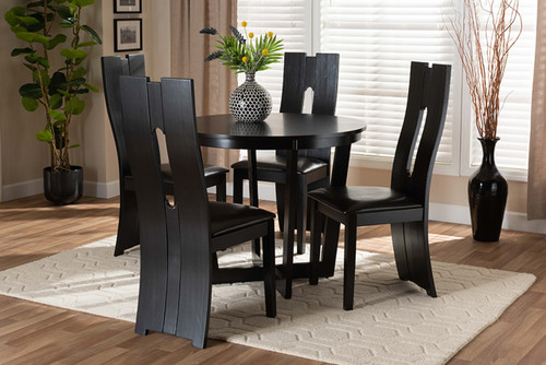Sorley Modern And Contemporary Dark Brown Faux Leather Upholstered And Dark Brown Finished Wood 5-Piece Dining Set Sorley-Dark Brown-5PC Dining Set