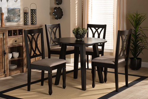 Millie Modern And Contemporary Sand Fabric Upholstered And Dark Brown Finished Wood 5-Piece Dining Set Millie-Sand/Dark Brown-5PC Dining Set