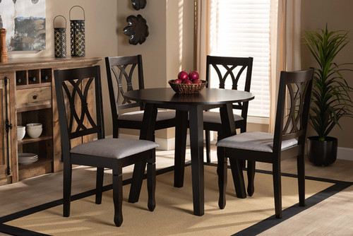 Millie Modern And Contemporary Grey Fabric Upholstered And Dark Brown Finished Wood 5-Piece Dining Set Millie-Grey/Dark Brown-5PC Dining Set