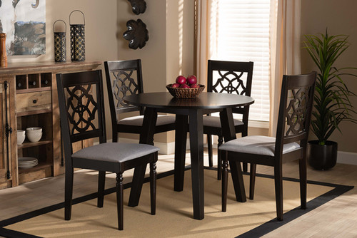 Eliza Modern And Contemporary Grey Fabric Upholstered And Walnut Brown Finished Wood 5-Piece Dining Set Eliza-Grey/Dark Brown-5PC Dining Set
